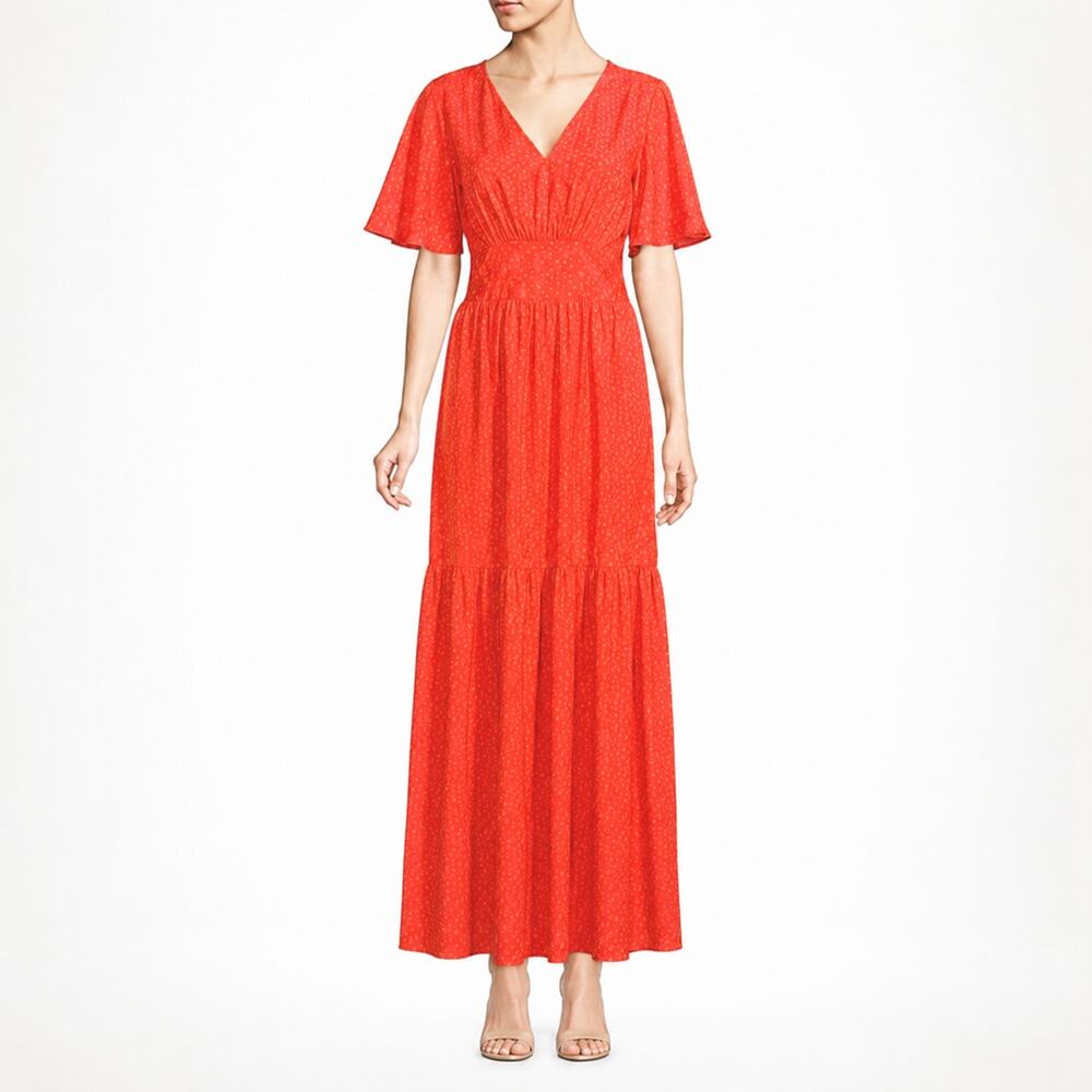 NEW Eywasouls Malibu Maria Silk Dress Womens XS/S Red Maxi Tiered Mini Hearts